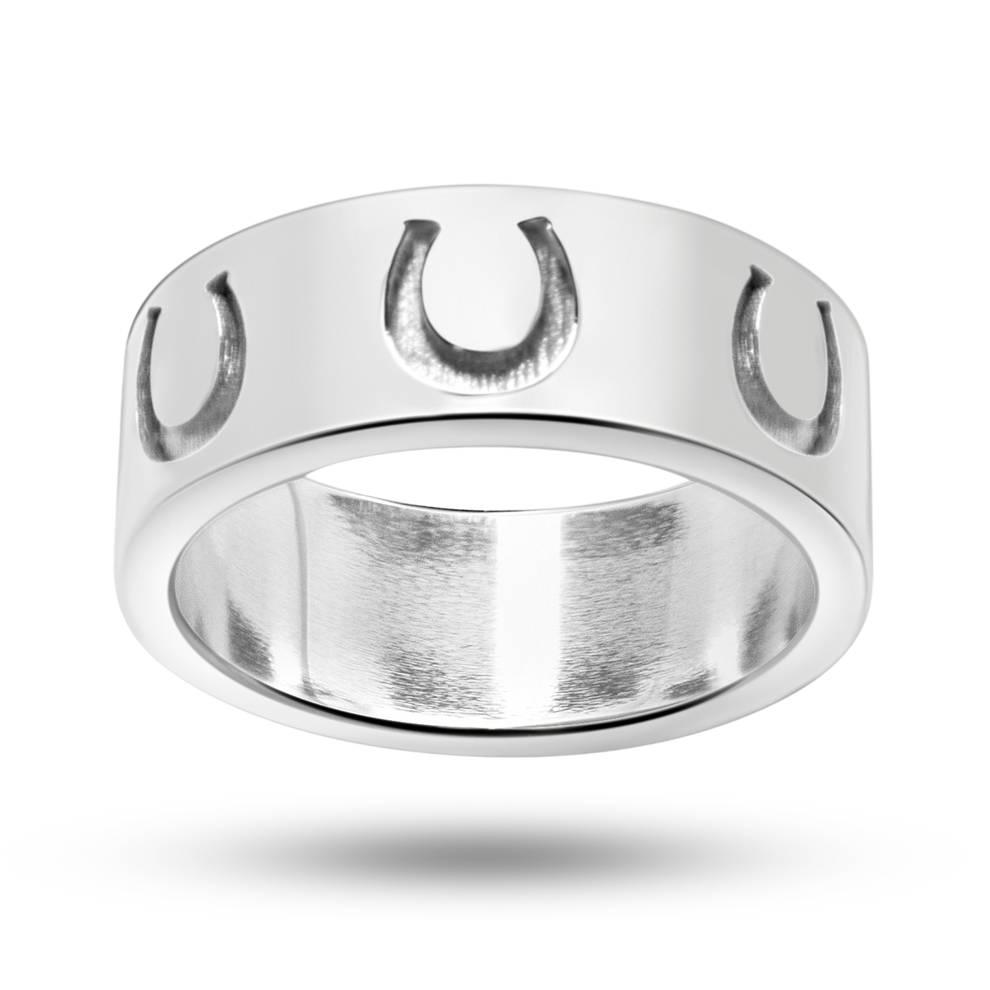 The horseshoe band has stamped horse shoes all the way around, providing a strong foundation for luck.