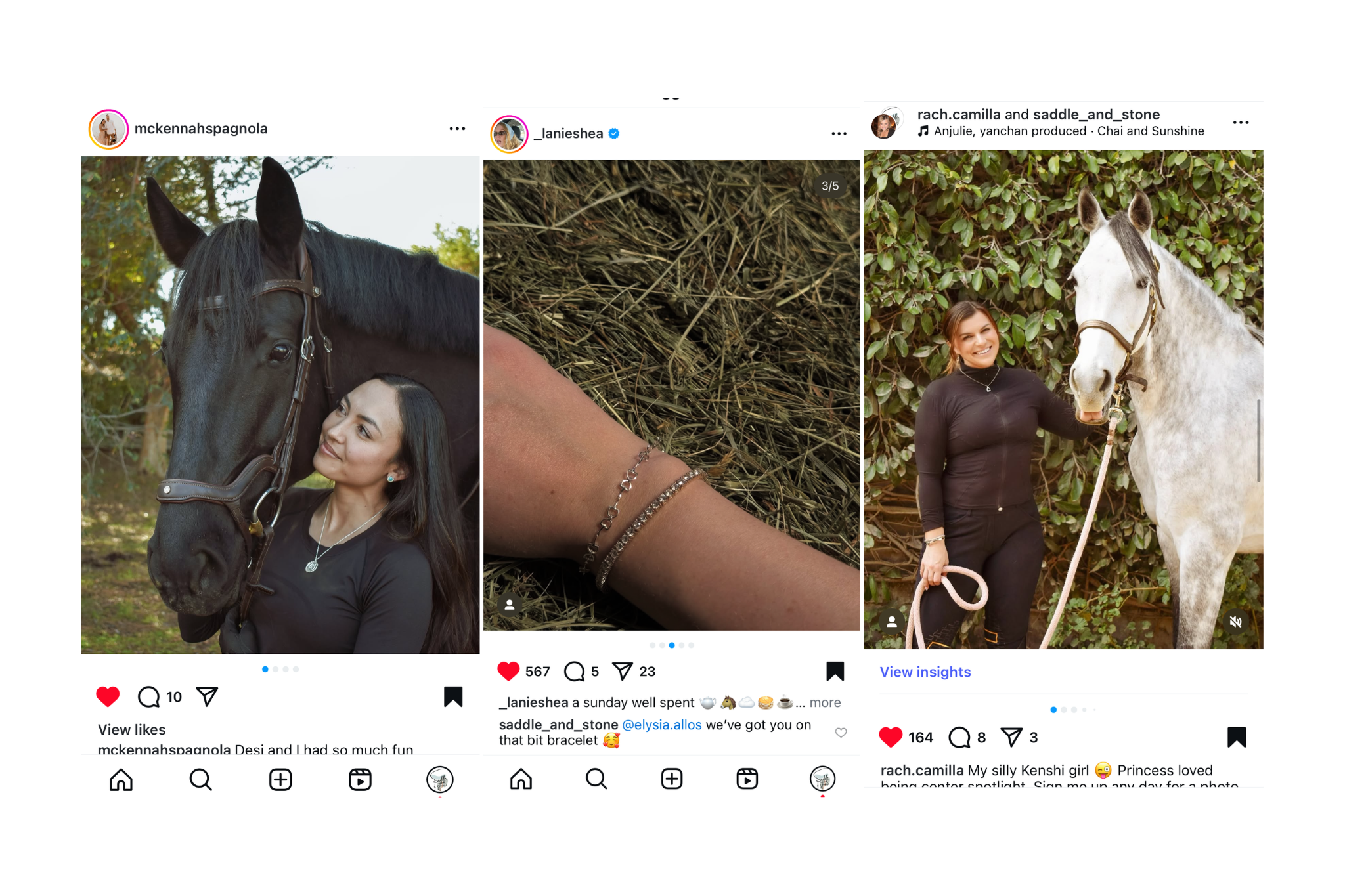 Screenshots of happy customers with their Saddle and Stone equestrian jewelry purchases